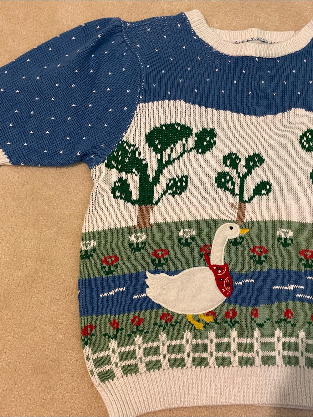 Vintage 1980s sweater Loft Country Goose Landscape Puff sleeve sweater medium - Picture 2 of 8